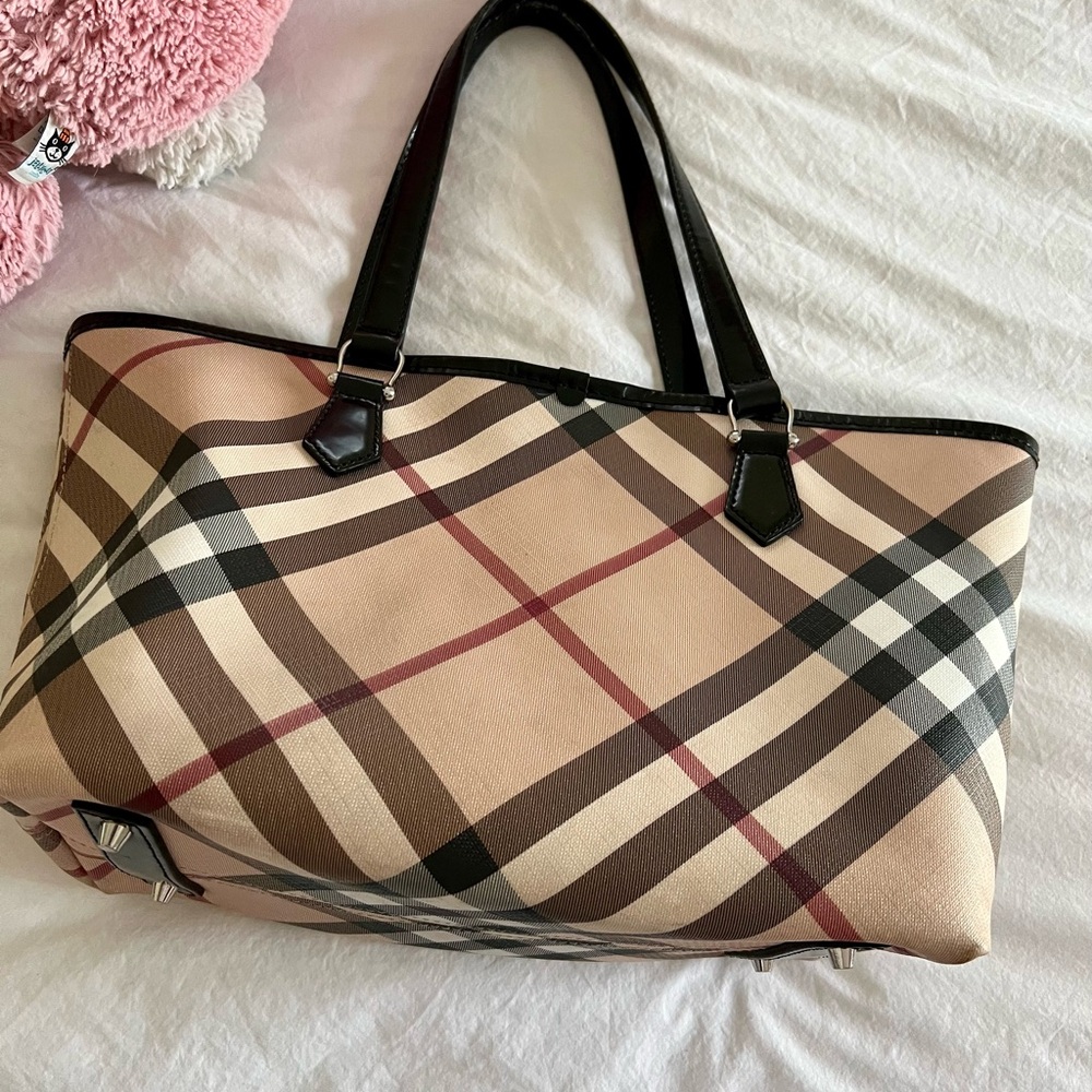 Burberry Beige Checkered Women's Tote Bag